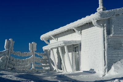 Building against clear blue sky during winter