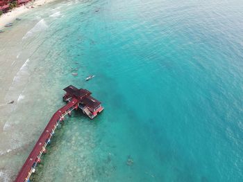 High angle view of footbridge at beach