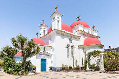 Exterior of building against clear blue sky