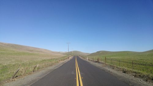 Road amidst landscape against clear blue sky