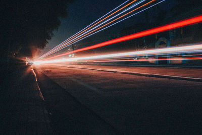 Light trails on road at night