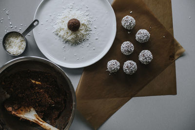 High angle view of cooking ingredients