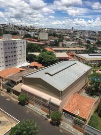 High angle view of buildings in city