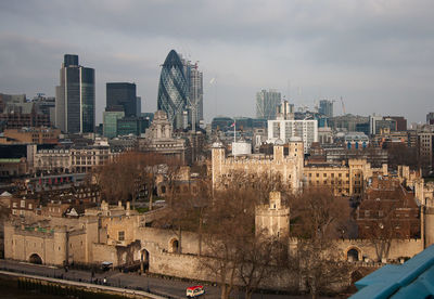 High angle view of buildings in city