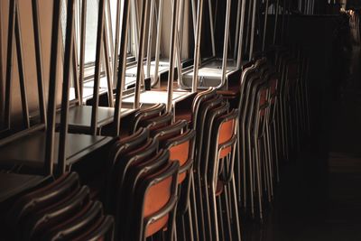 Chairs stacked in room