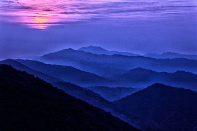 Scenic view of silhouette mountain against sky during sunset