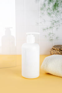 Natural hypoallergenic foam for bathing children. white plastic pump bottle. children's cosmetics