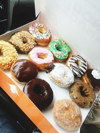 High angle view of dessert on table