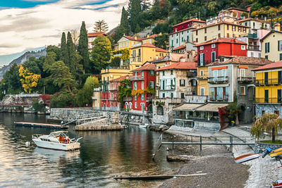 Boats moored at harbor