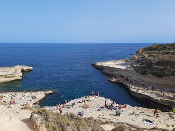 High angle view of beach against clear sky