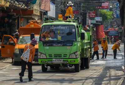 People walking on city street