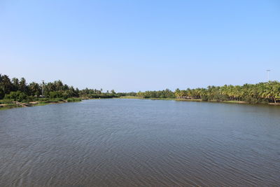 Scenic view of lake against clear sky