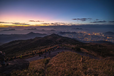 High angle view of townscape against sky during sunset