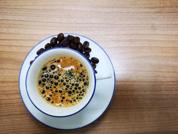 High angle view of coffee on table