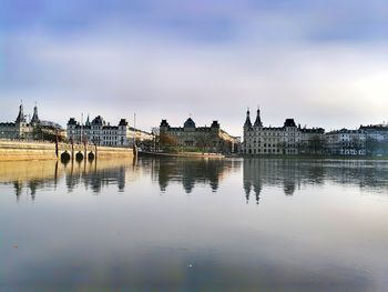 Reflection of buildings in lake