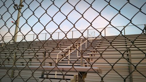 Low angle view of chainlink fence against clear sky