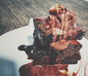 Close-up of cake in plate on table