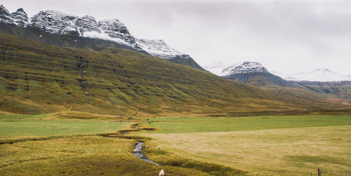 Scenic view of snowcapped mountains against sky