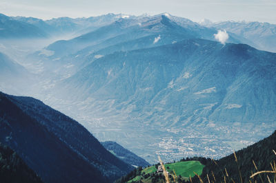 Scenic view of snowcapped mountains against sky
