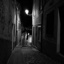 Narrow street between buildings at night