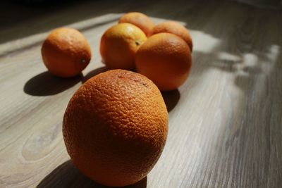 High angle view of oranges on table