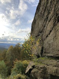 Rock formations on landscape against sky