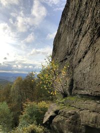 Rock formations on landscape against sky