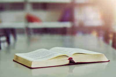 Close-up of open book on table