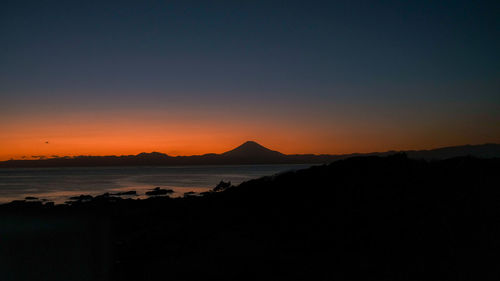 Scenic view of silhouette mountains against sky during sunset