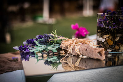 Close-up of flowers on table