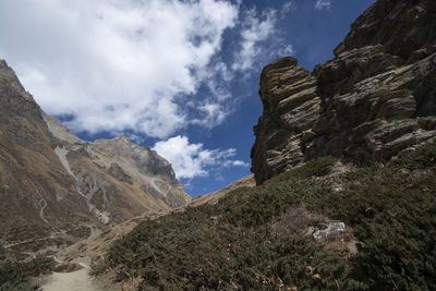 Low angle view of rock formations against sky