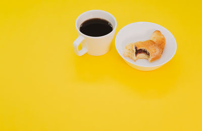 High angle view of breakfast served on table