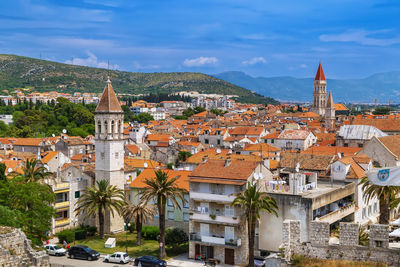 High angle view of townscape against sky