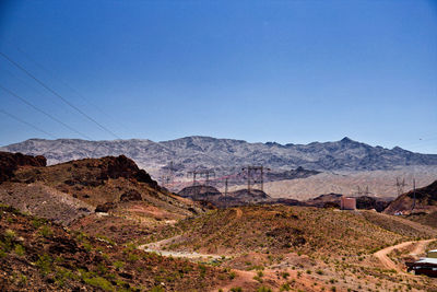 Scenic view of landscape against clear blue sky