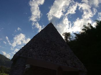 Low angle view of building against cloudy sky