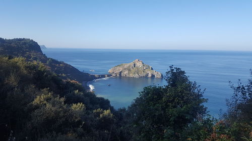 High angle view of sea against clear sky