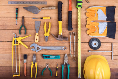 Directly above shot of work tools on table