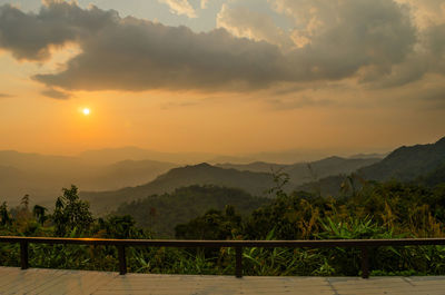 Scenic view of mountains against sky during sunset