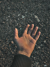 High angle view of human hand