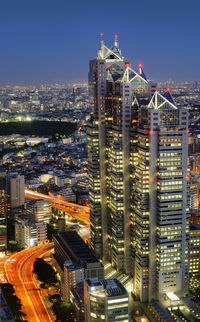 Night panoramic view of park hyatt tokyo building from the tokyo metropolitan government building.