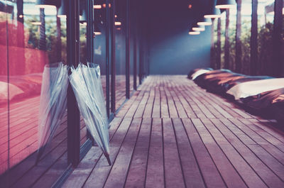 Close-up of umbrella on balcony