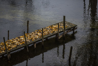 High angle view of pier over lake