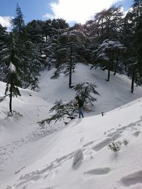 Scenic view of snow covered mountain against sky