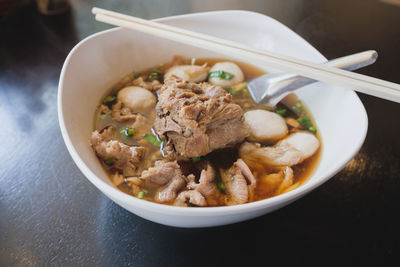 High angle view of food in bowl on table