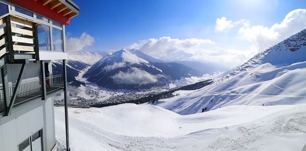 Scenic view of snowcapped mountains against sky