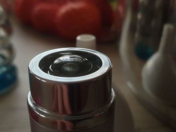 High angle view of beer in glass on table