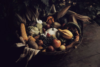 Fruits in basket on table