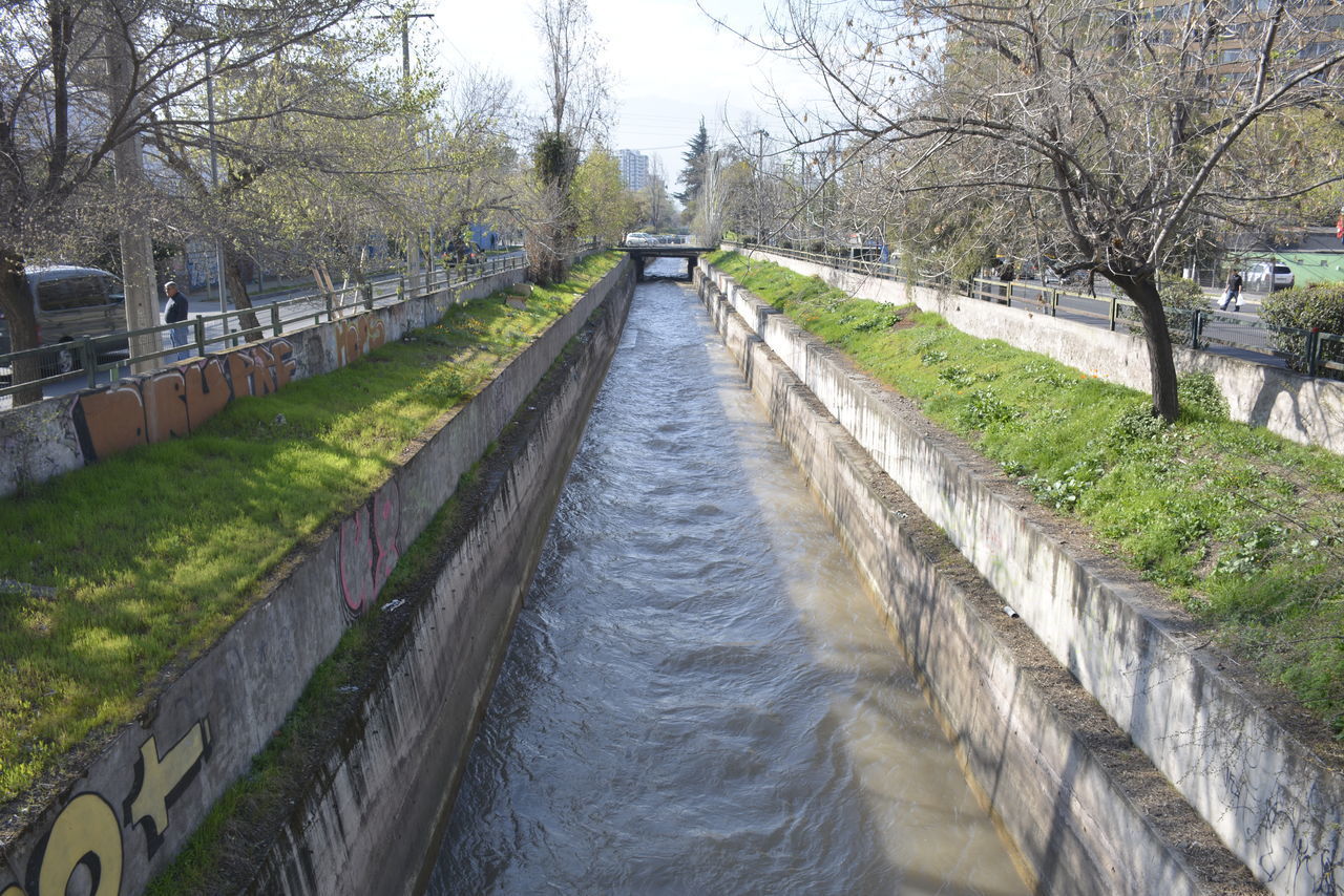 FOOTBRIDGE OVER RIVER AGAINST SKY