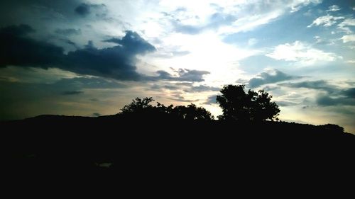 Silhouette of trees against cloudy sky