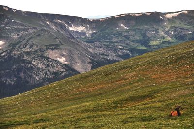 Scenic view of landscape and mountains against sky